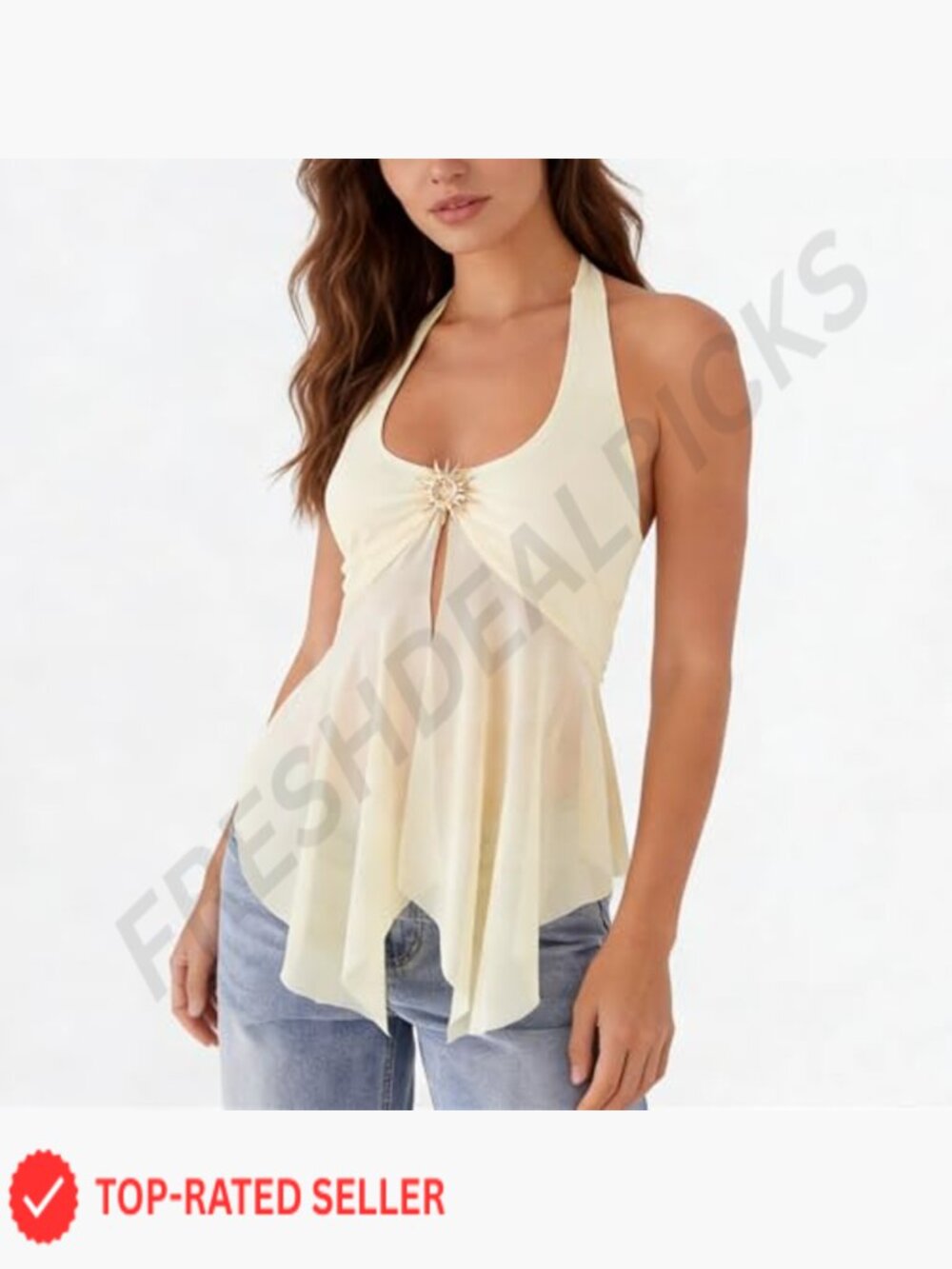 Y2k Sheer Mesh Halter Top Sleeveless Split Hem Tank Tops See Through Backless - Picture 5 of 6